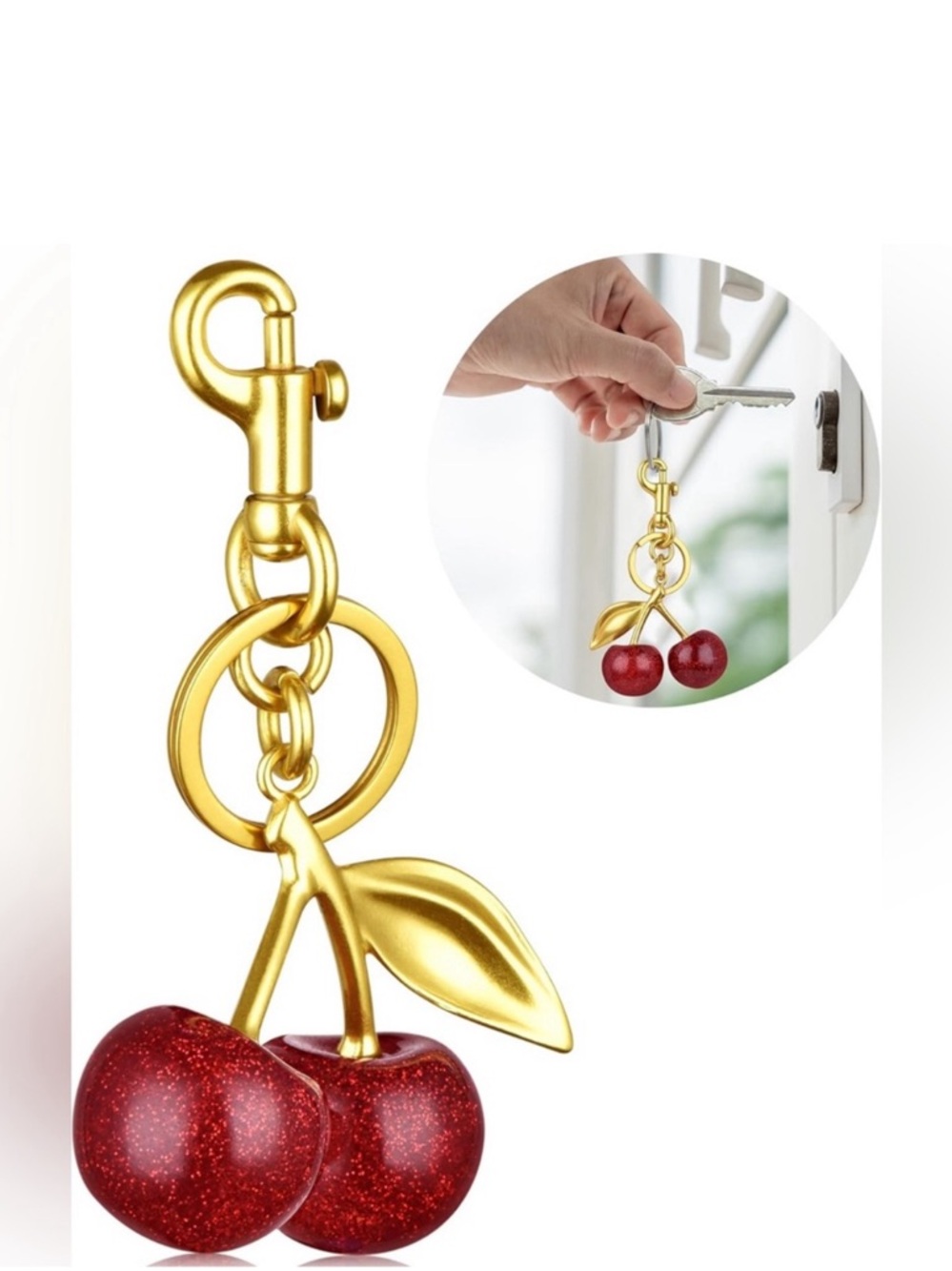 Cherry Red Gold Bag Charm & Keychain